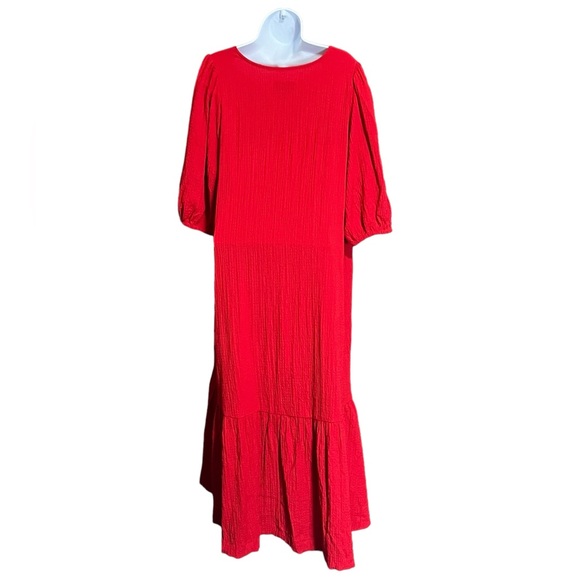 Anthropologie Maeve Womens size Medium Bright Red Textured Scarletta Midi Dress - Picture 4 of 12